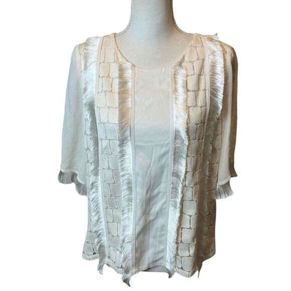 Alexis Blouse Women’s Cream Fringe Trim Sheer Top Shirt Silk Sheer Boho Sz S - Picture 1 of 6